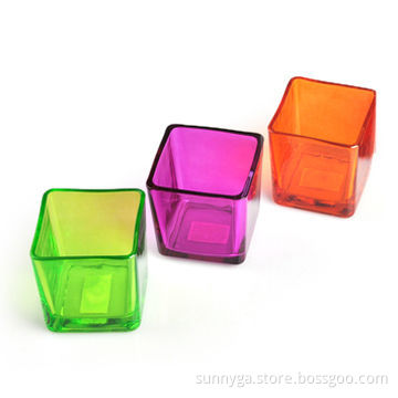 Square Glass Candle Holders, 4-piece a Inner Box, 48-piece in a Carton, Assorted Color Spray